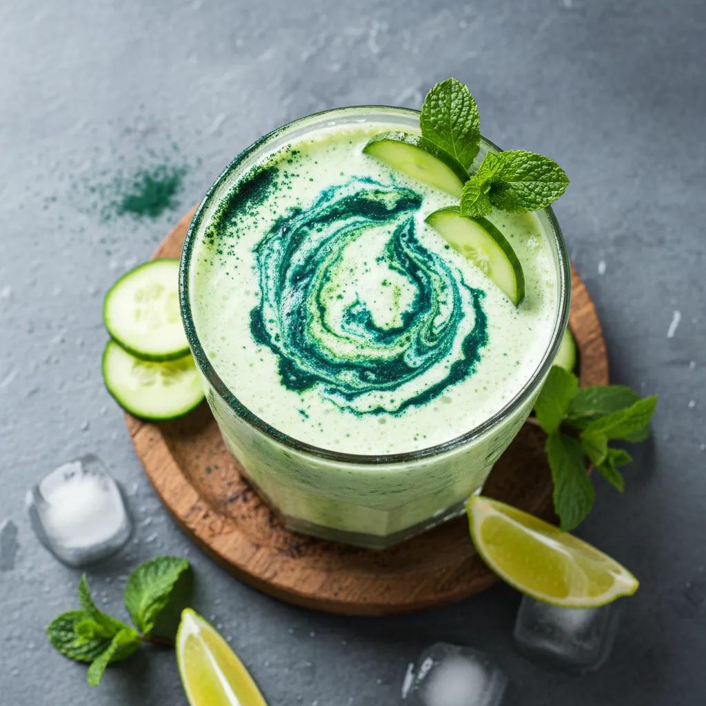 Cucumber Mint Lassi with Spirulina Zest
