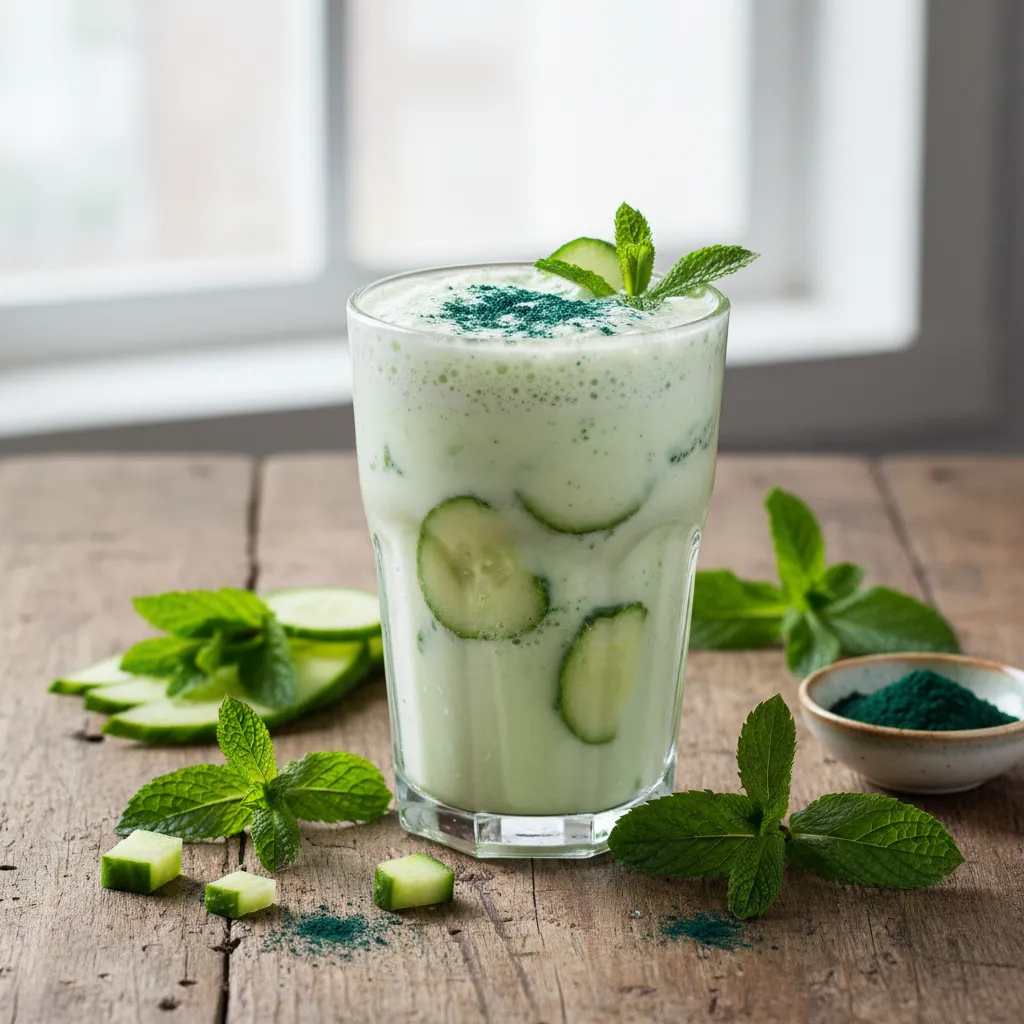 Cucumber Mint Lassi with Spirulina Zest