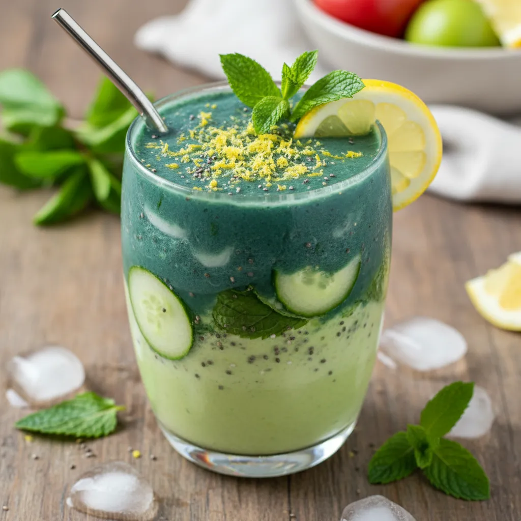 Cucumber Mint Spirulina Boost Smoothie with Lemon Zest