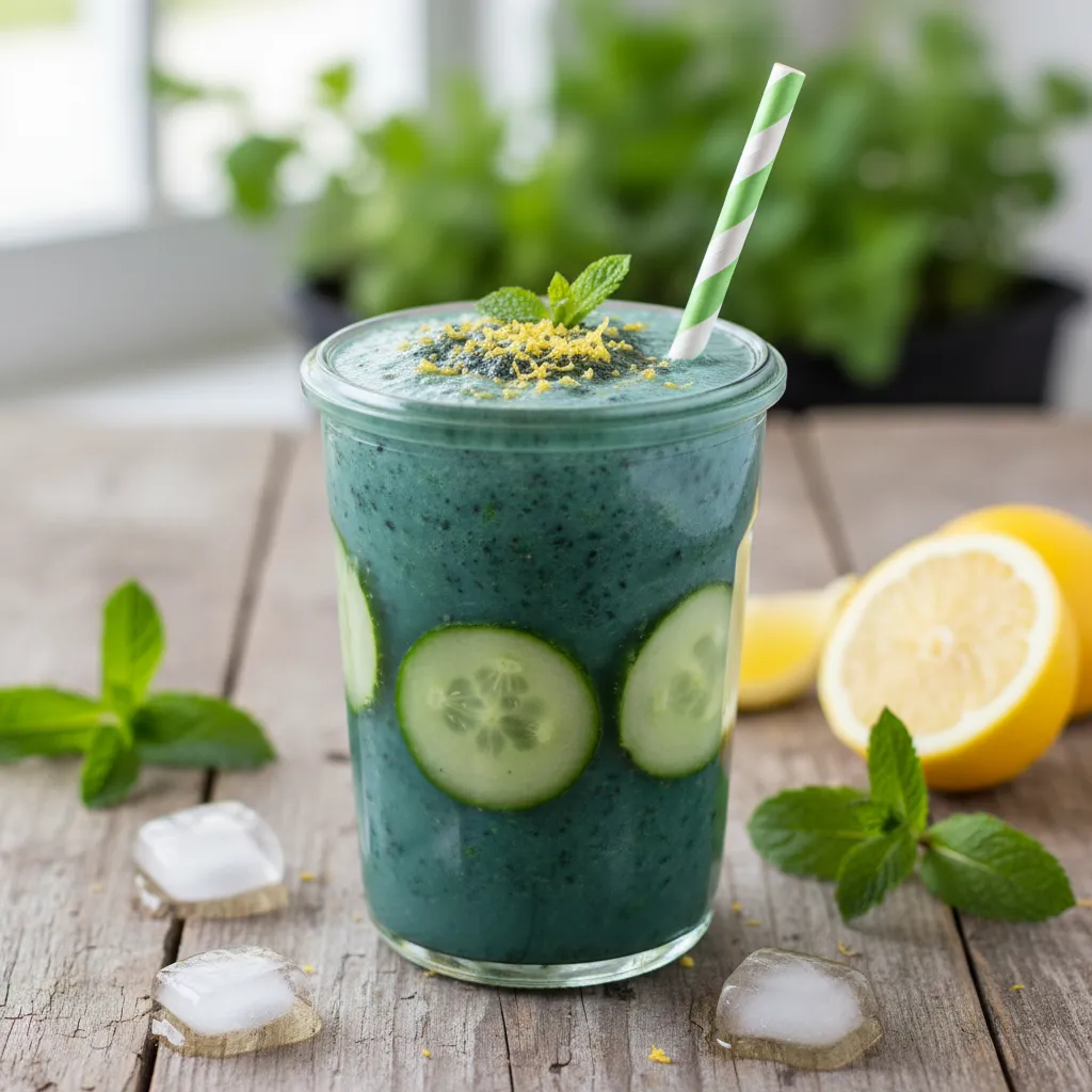 Cucumber Mint Spirulina Boost Smoothie with Lemon Zest