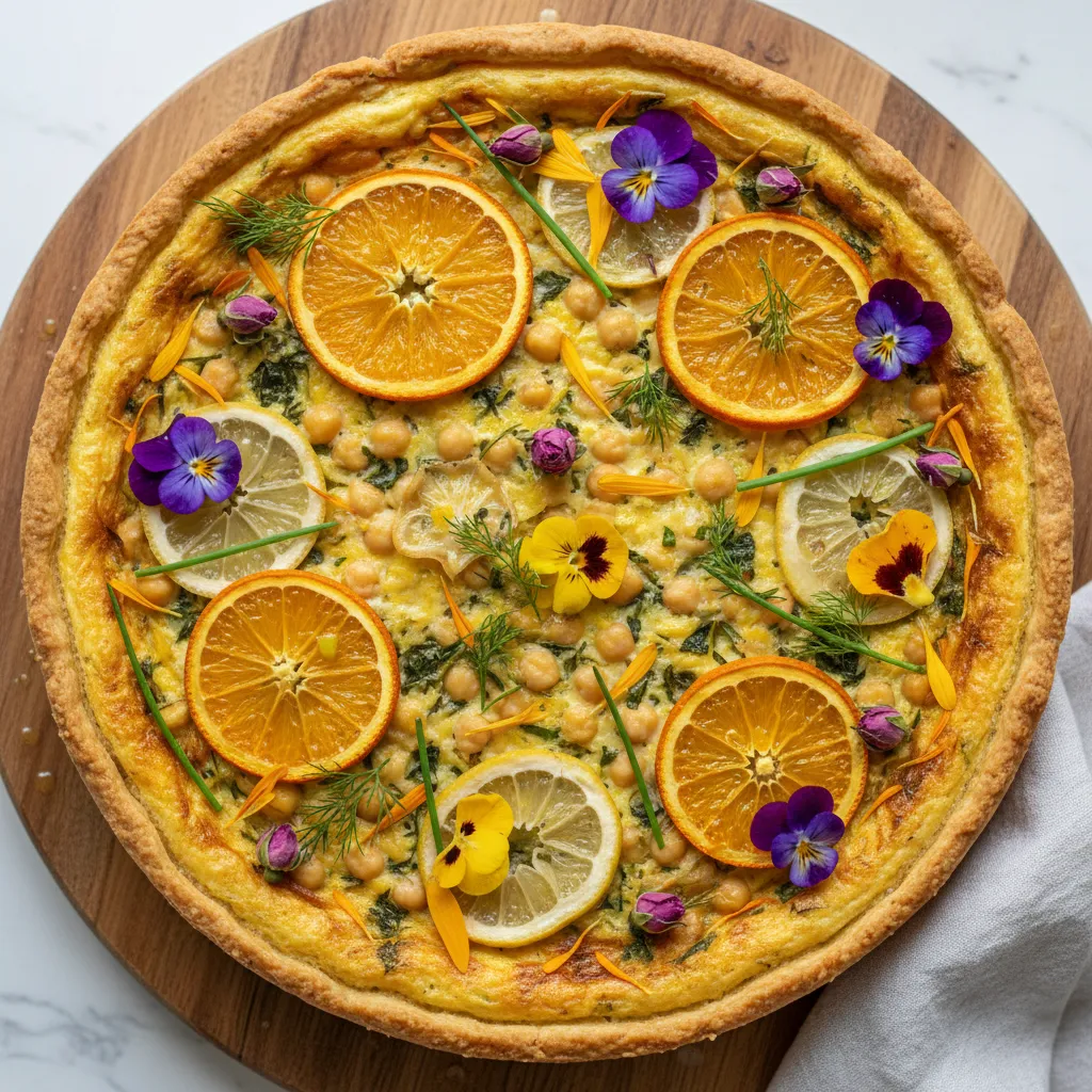 Edible Flower and Citrus Infused Chickpea Quiche