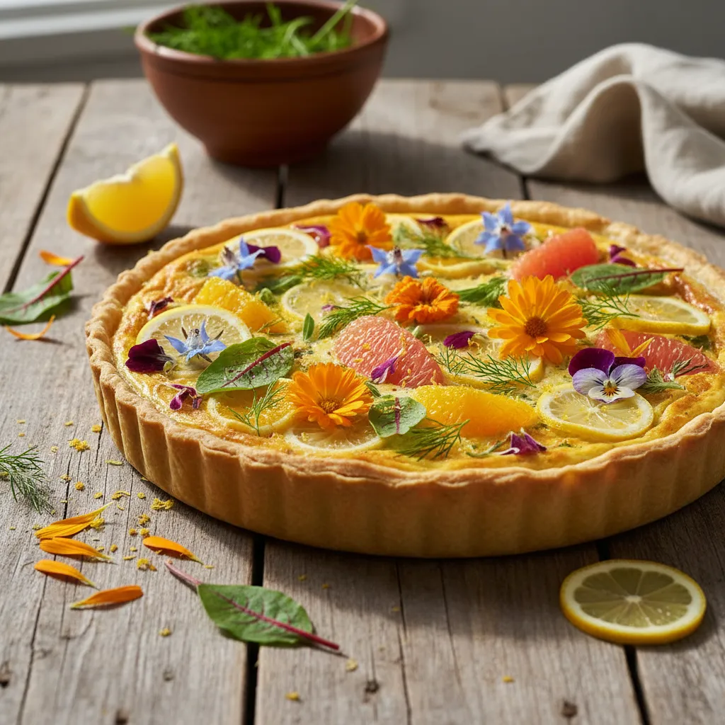 Edible Flower and Citrus Infused Chickpea Quiche