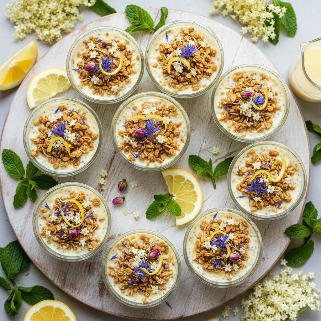 Elderflower Infused Lemon Chia Pudding Bites with Floral Crunch