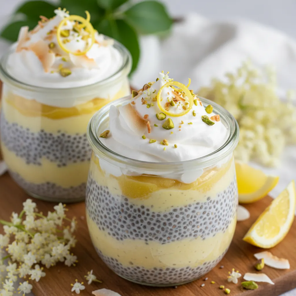 Elderflower Lemon Chia Pudding Parfaits with Coconut Whip