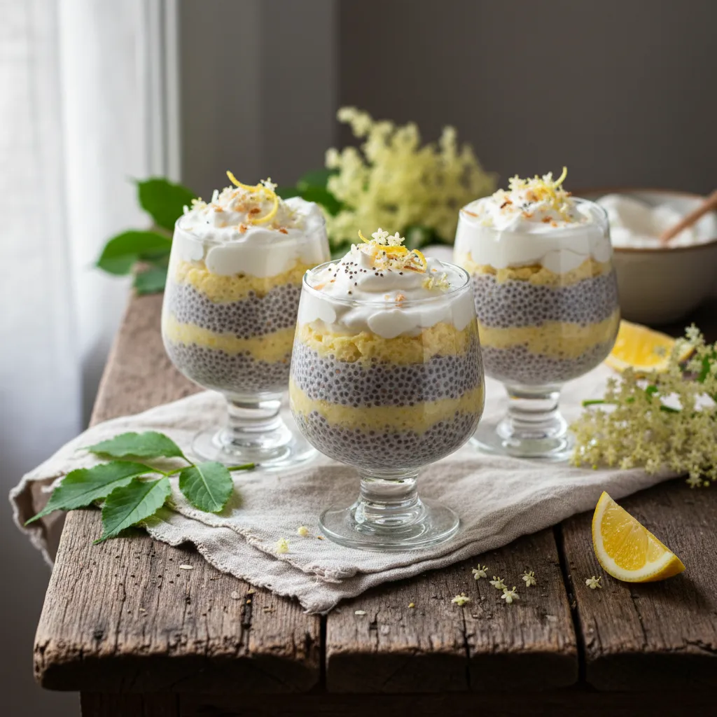 Elderflower Lemon Chia Pudding Parfaits with Coconut Whip
