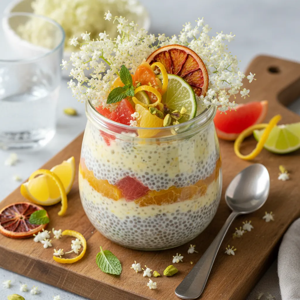 Elderflower and Citrus Infused Chia Pudding Parfait