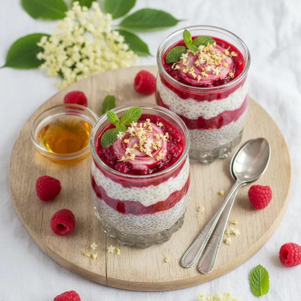 Elderflower and Raspberry Chia Pudding Parfaits