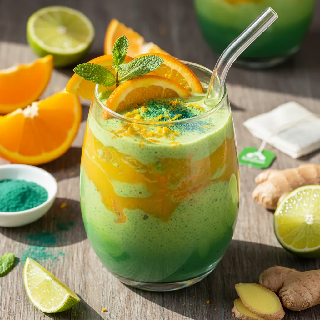 Energizing Citrus and Spirulina Green Tea Smoothie
