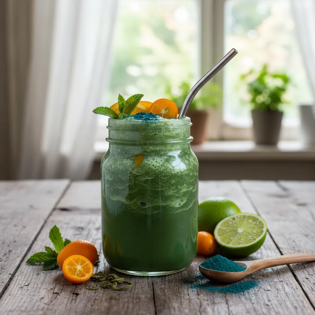 Energizing Citrus and Spirulina Green Tea Smoothie