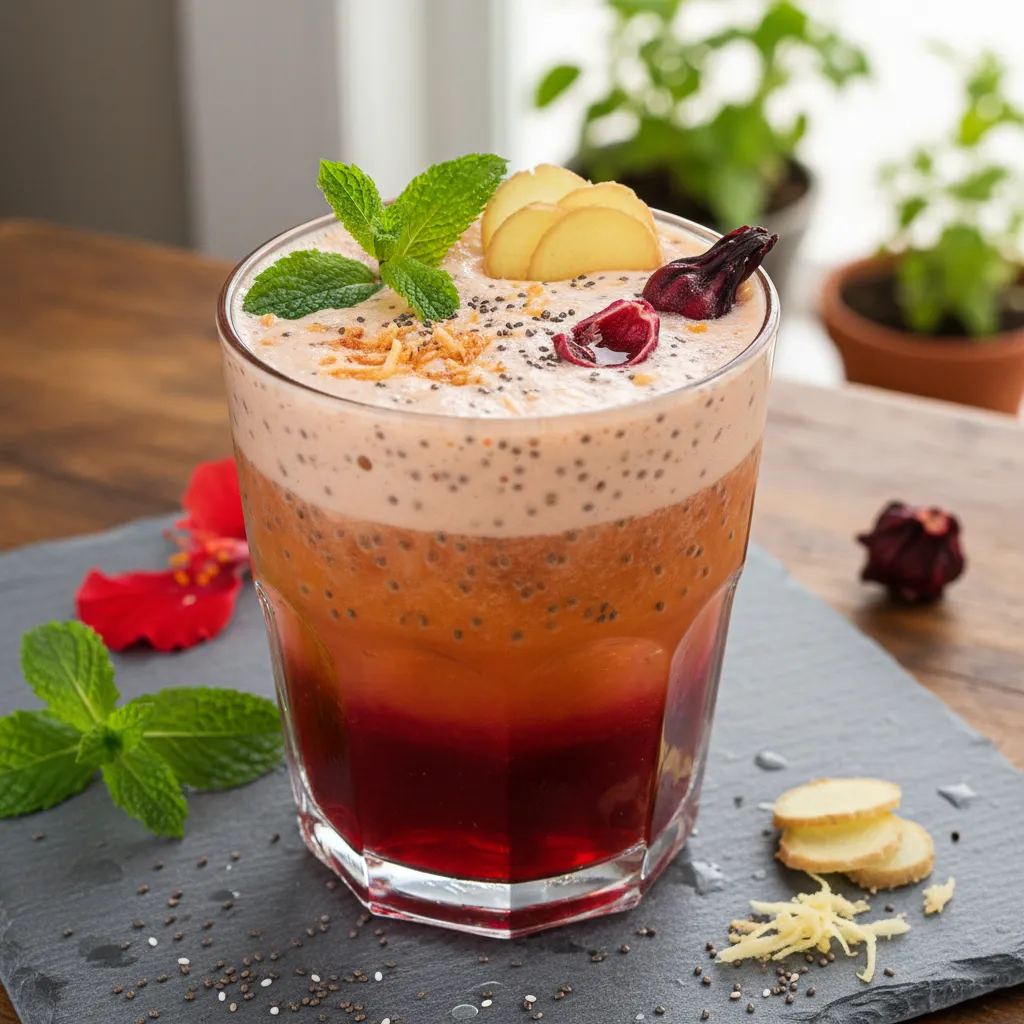 Energizing Hibiscus and Ginger Chia Cooler