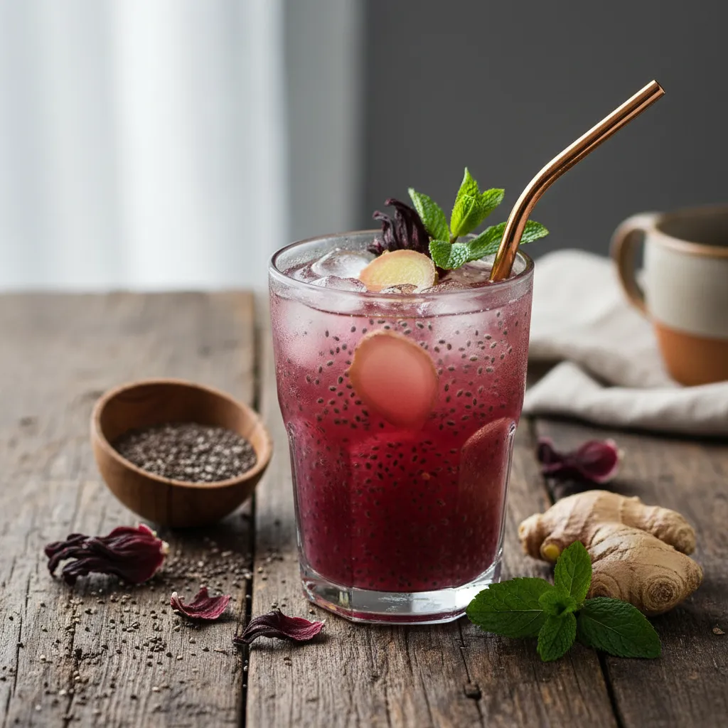 Energizing Hibiscus and Ginger Chia Cooler