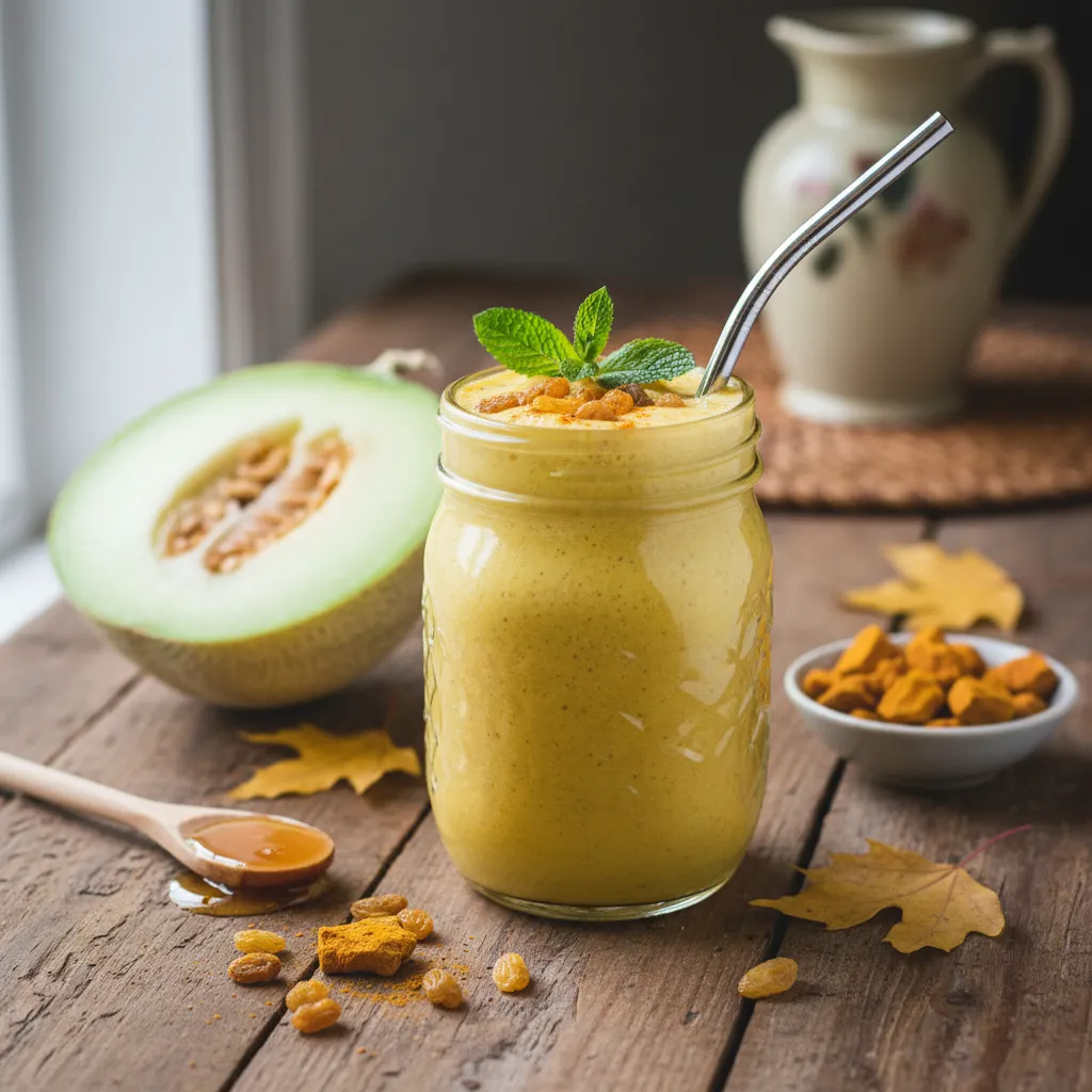 Fall Harvest Golden Turmeric and Honeydew Smoothie