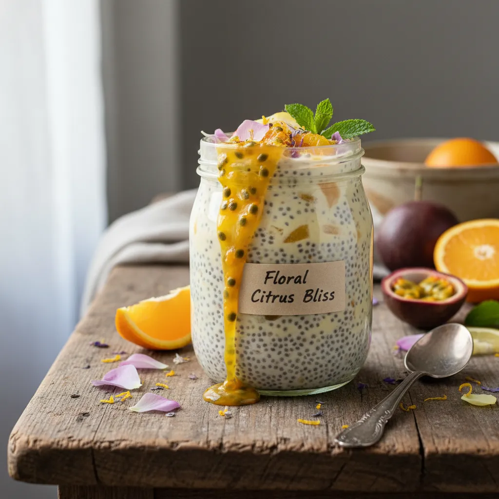 Floral Citrus Bliss Chia Pudding with Passionfruit Drizzle