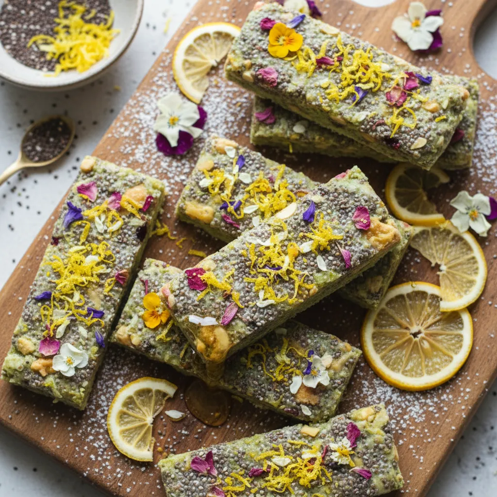 Floral May Blossom Chia Bars with Lemon Zest