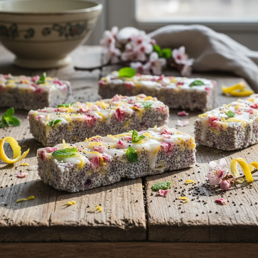 Floral May Blossom Chia Bars with Lemon Zest