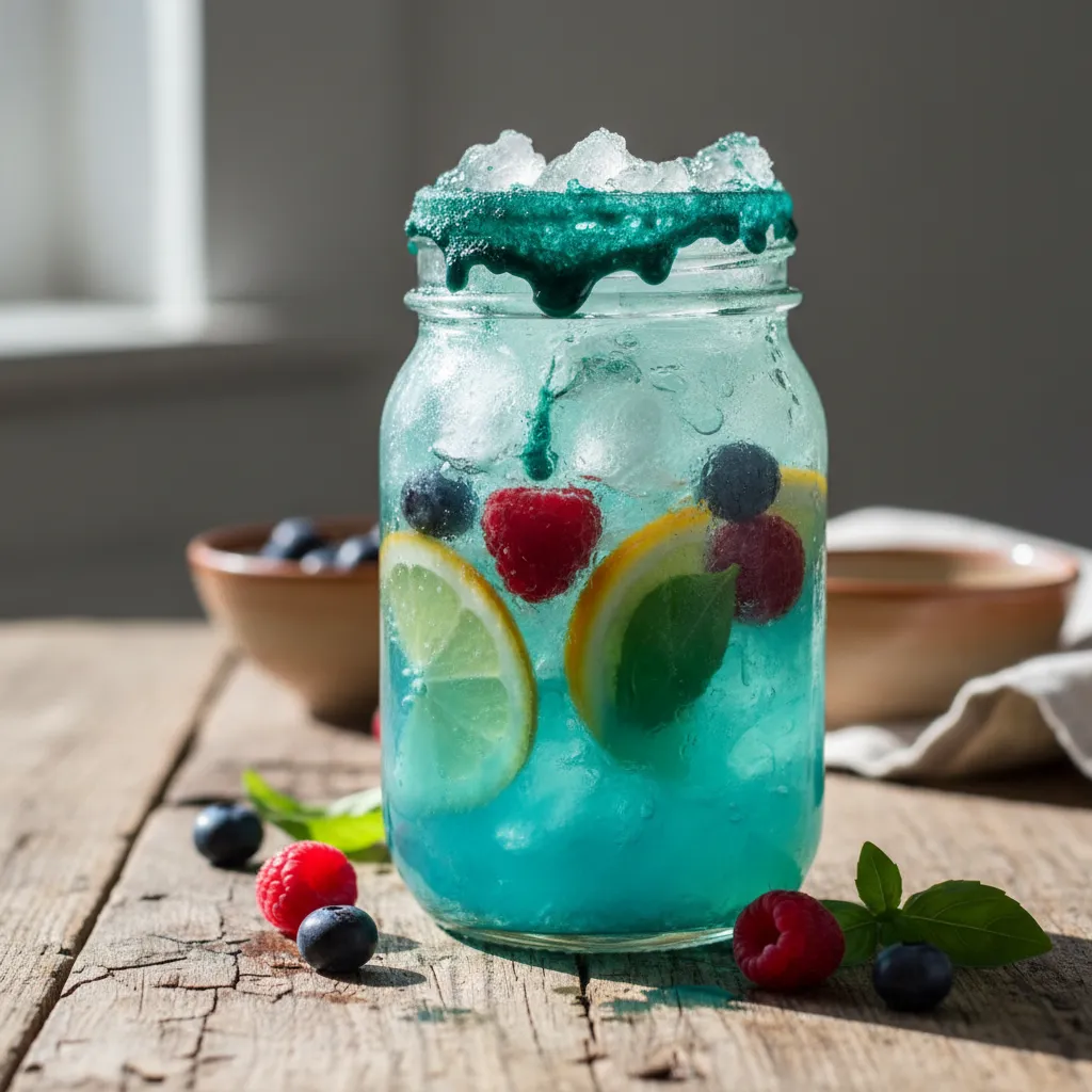 Frosty Berry Basil Citrus Infusion with Spirulina Splash