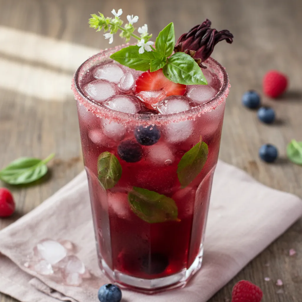 Frosty Berry Basil Hibiscus Cooler