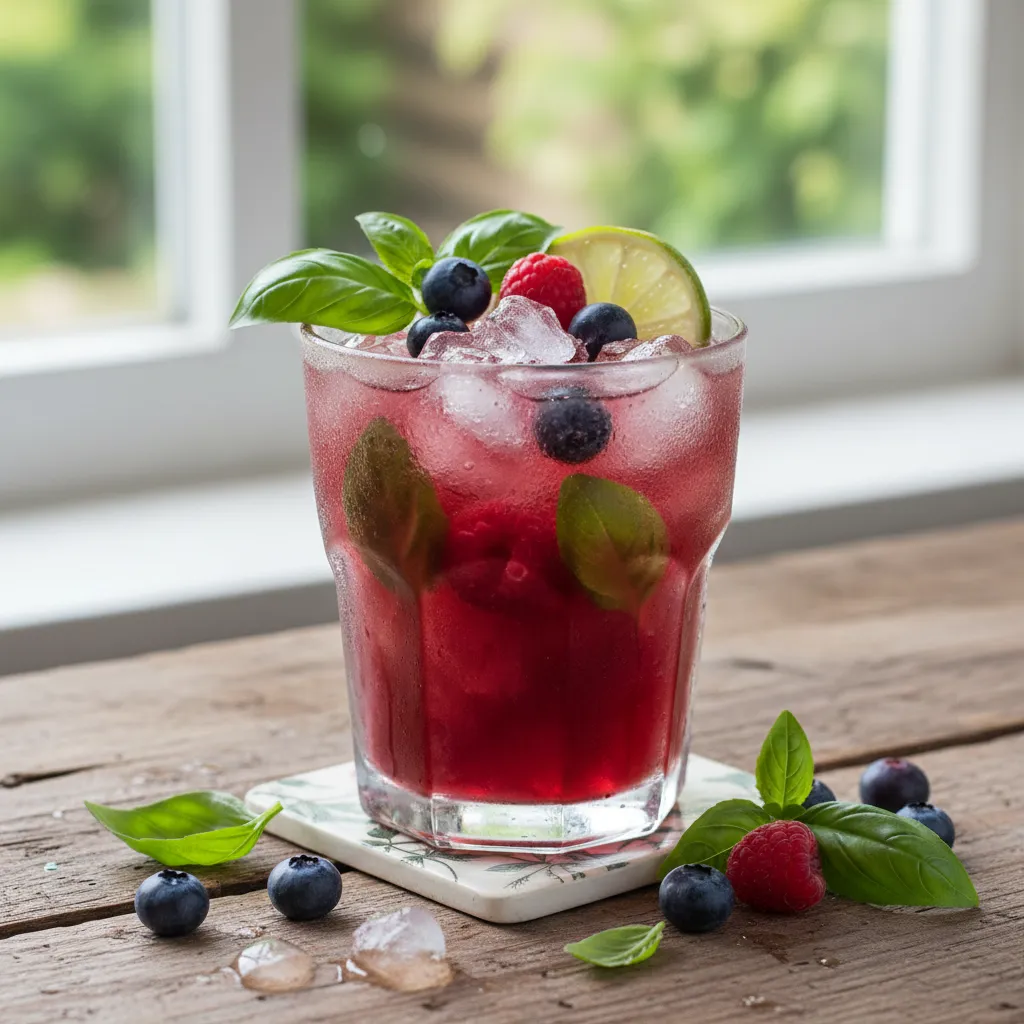 Frosty Berry Basil Hibiscus Cooler