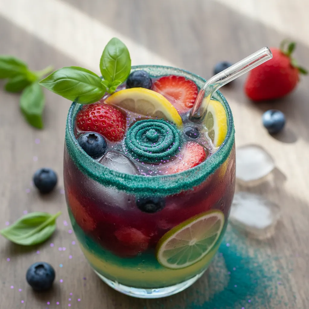 Frosty Berry Basil Lemonade with a Spirulina Twist