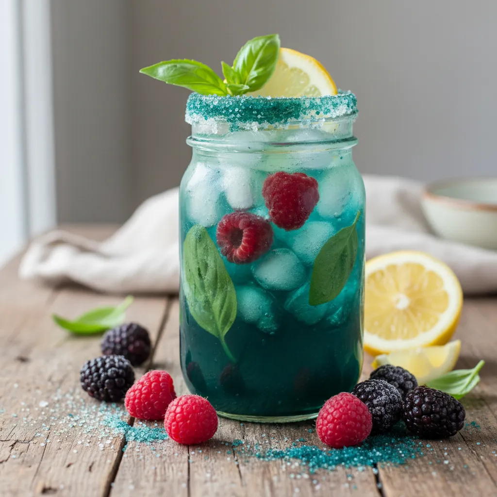 Frosty Berry Basil Lemonade with a Spirulina Twist