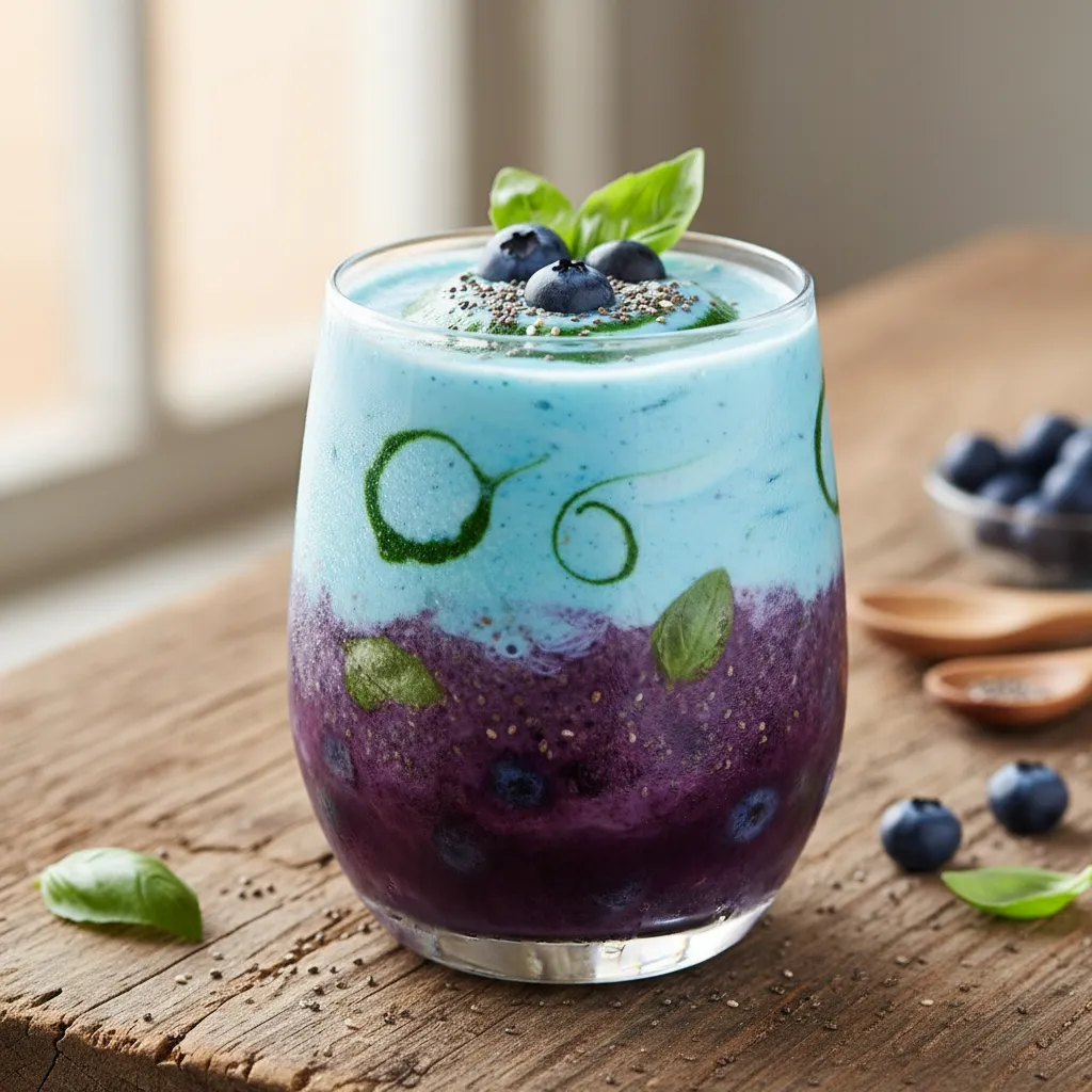 Frosty Blueberry Basil Chia Smoothie with Spirulina Twist