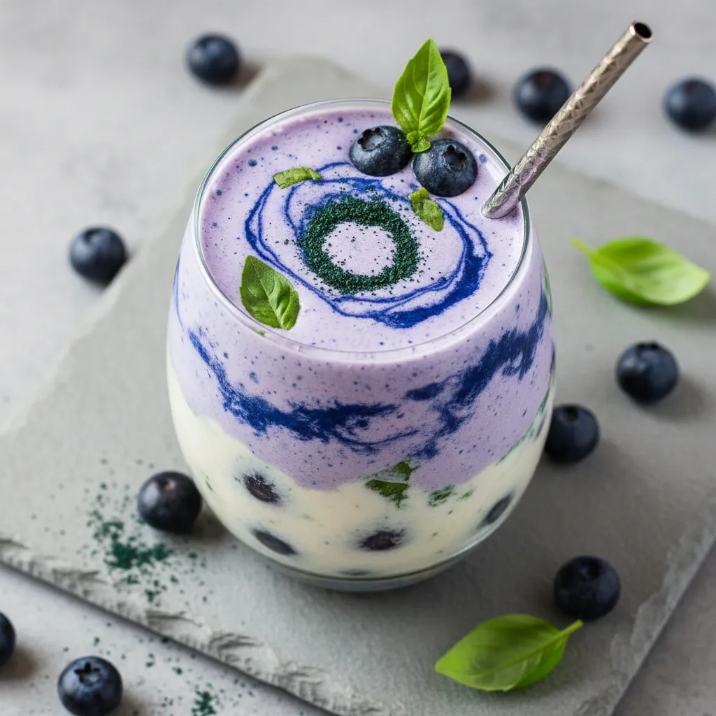 Frosty Blueberry Basil Smoothie with Spirulina Boost