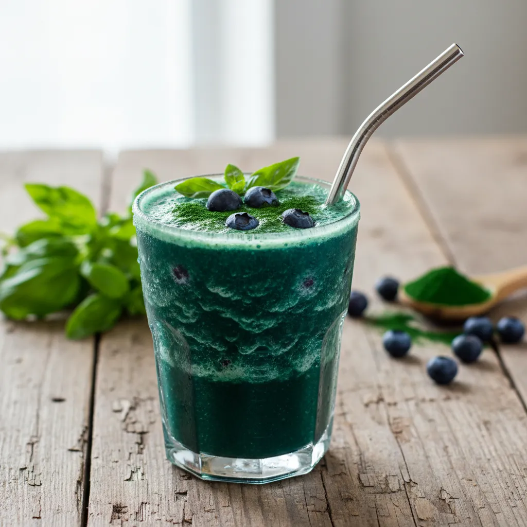 Frosty Blueberry Basil Smoothie with Spirulina Boost