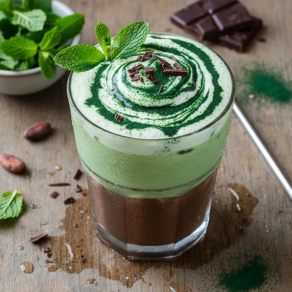 Frosty Choco-Matcha Mint Smoothie with Spirulina Boost