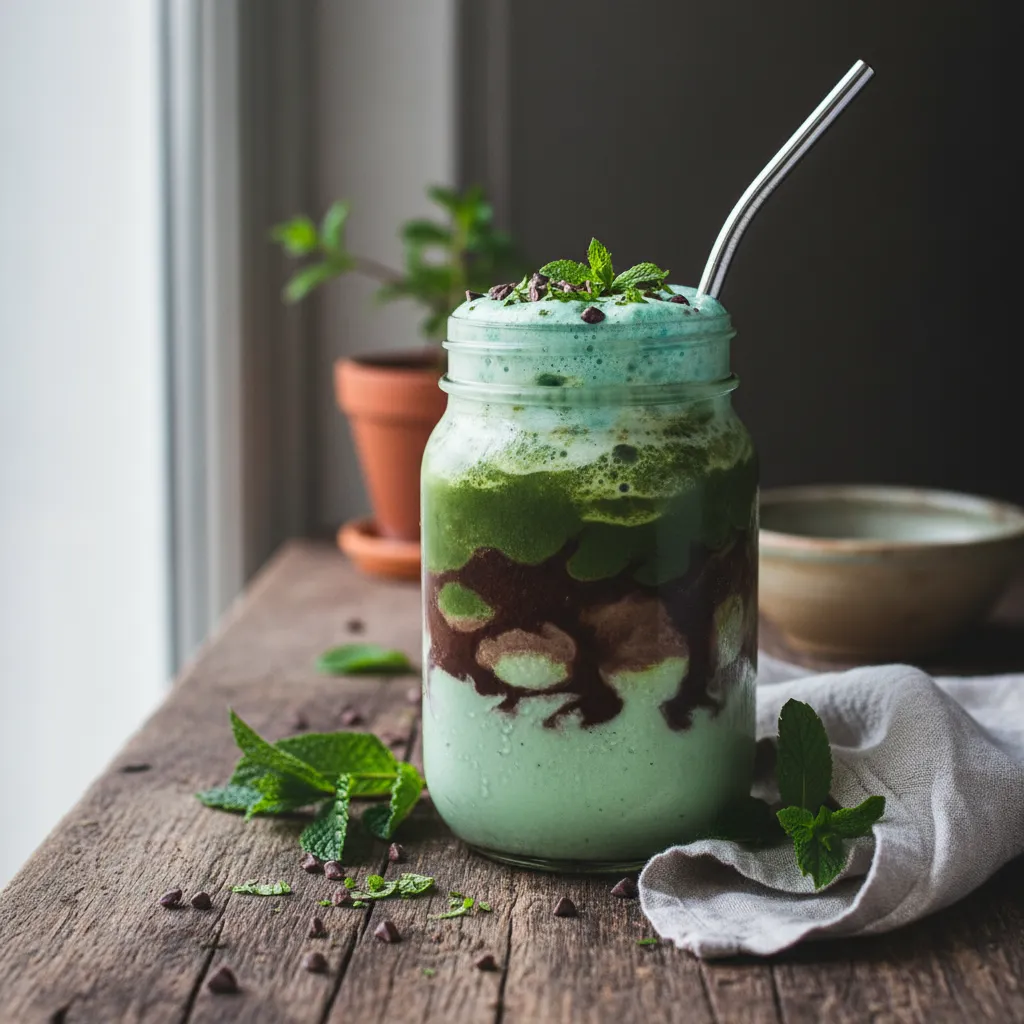 Frosty Choco-Matcha Mint Smoothie with Spirulina Boost
