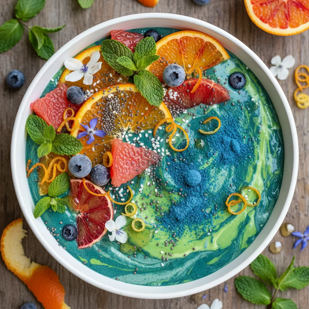 Frosty Citrus Mint Spirulina Smoothie Bowl