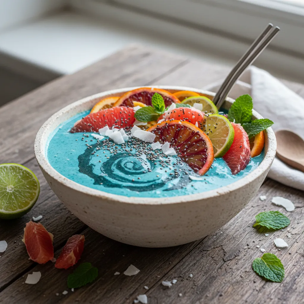 Frosty Citrus Mint Spirulina Smoothie Bowl