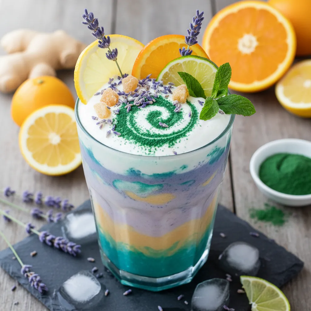 Frosty Ginger-Lavender Citrus Smoothie with Spirulina Boost