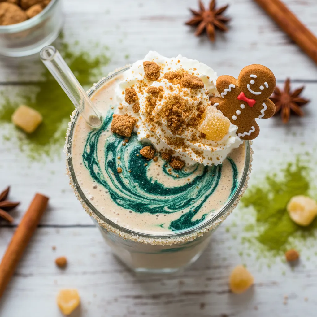 Frosty Gingerbread Chai Smoothie with Spirulina Swirl
