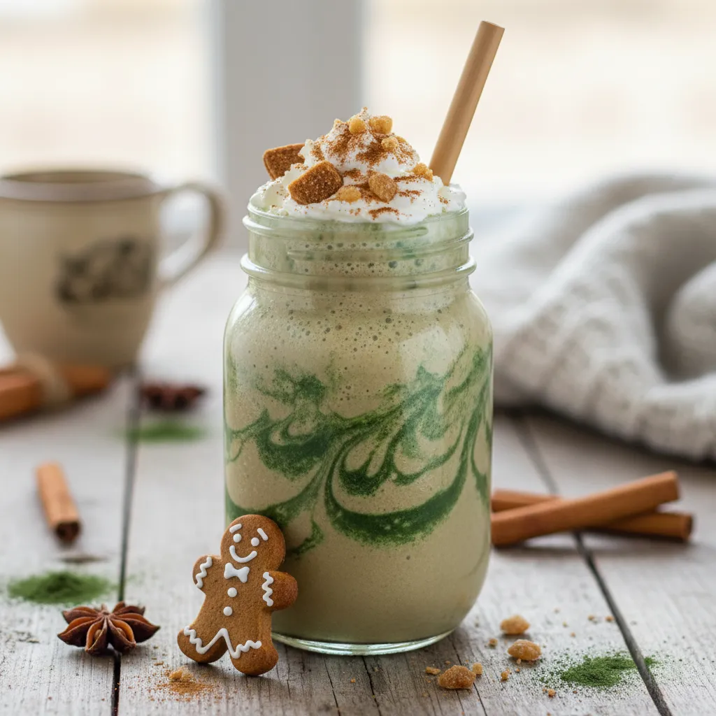 Frosty Gingerbread Chai Smoothie with Spirulina Swirl