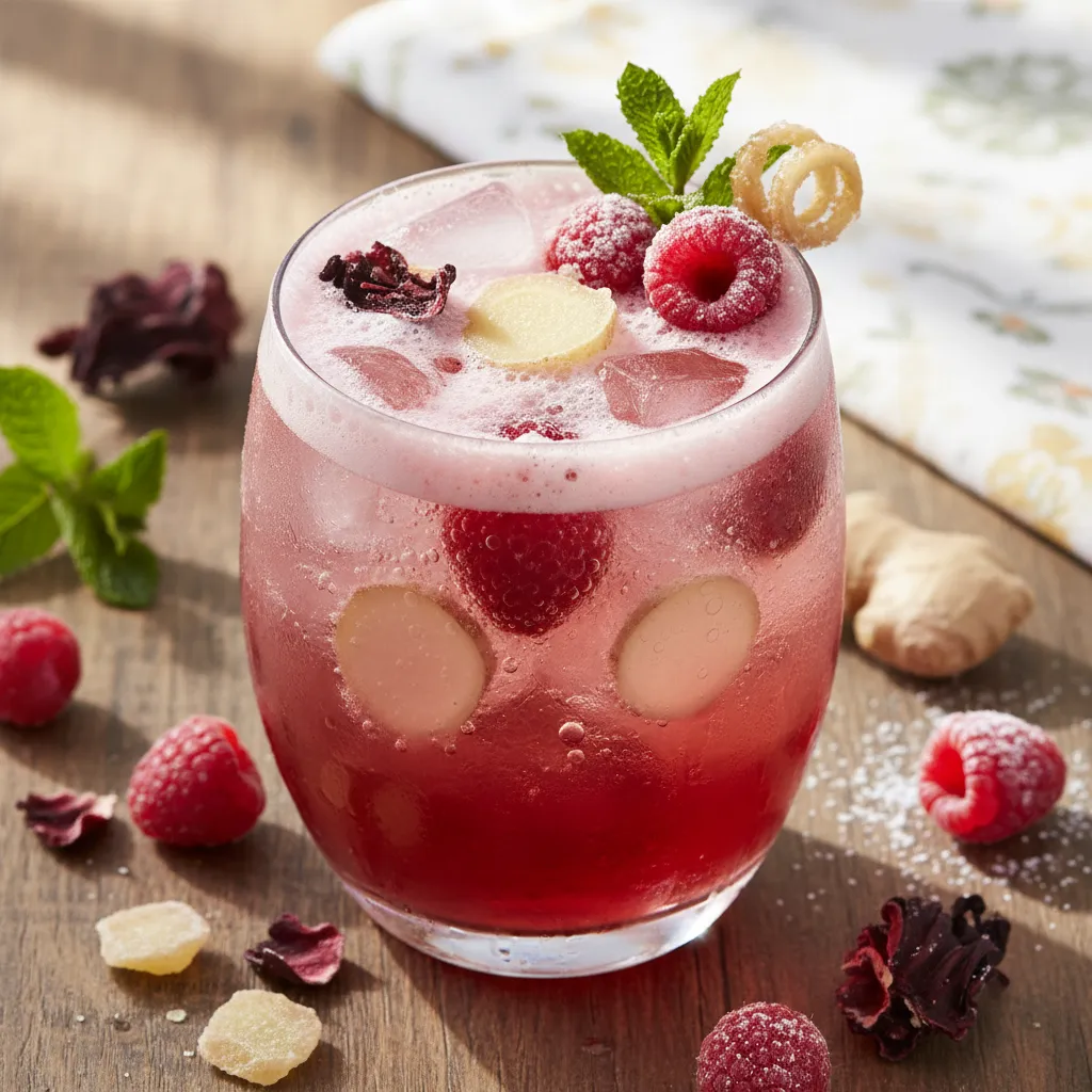 Frosty Hibiscus Raspberry and Ginger Sparkling Cooler