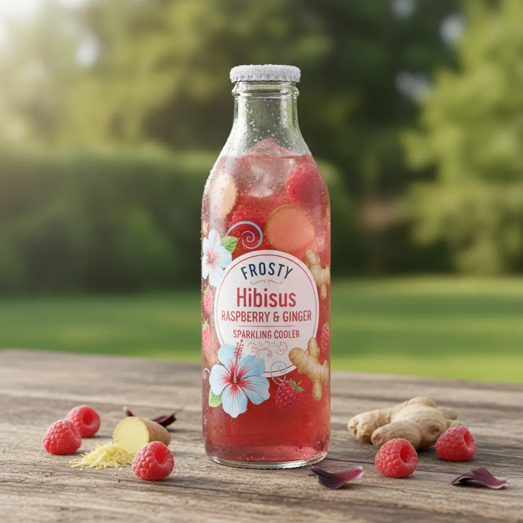 Frosty Hibiscus Raspberry and Ginger Sparkling Cooler