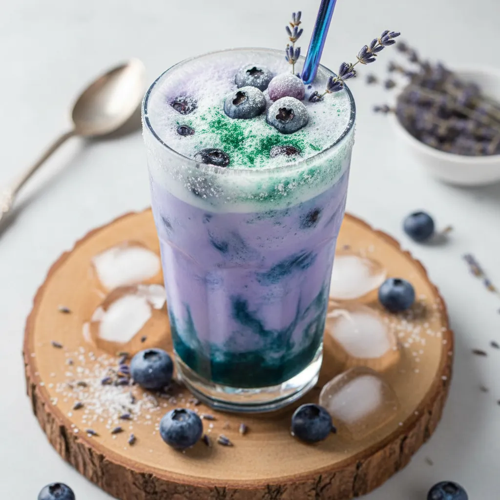 Frosty Lavender Blueberry Spritzer with Spirulina