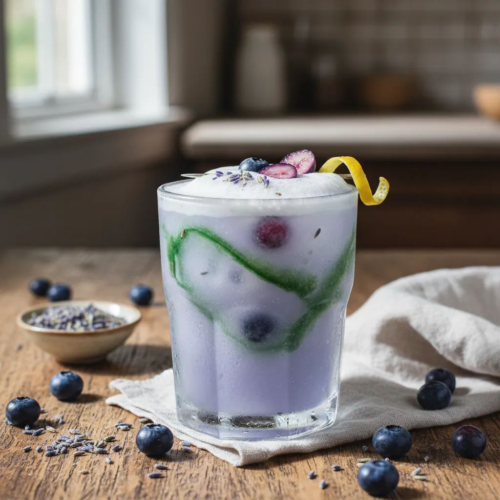 Frosty Lavender Blueberry Spritzer with Spirulina