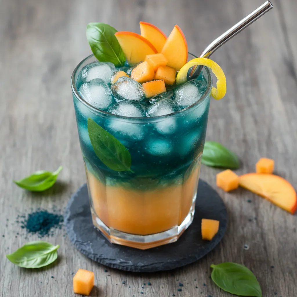 Frosty Persimmon-Basil Lemonade with Spirulina Infusion