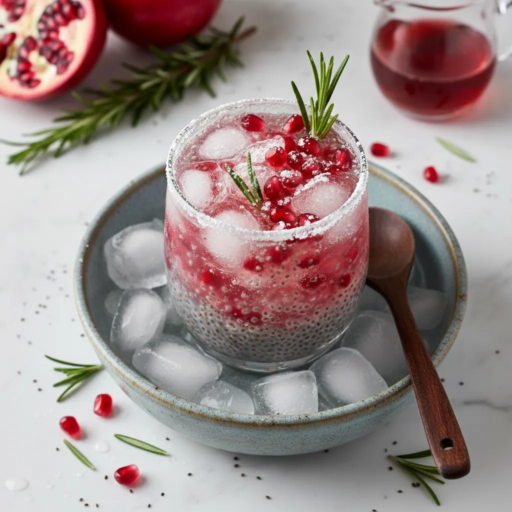 Frosty Pomegranate Chia Fizz with Rosemary Infusion