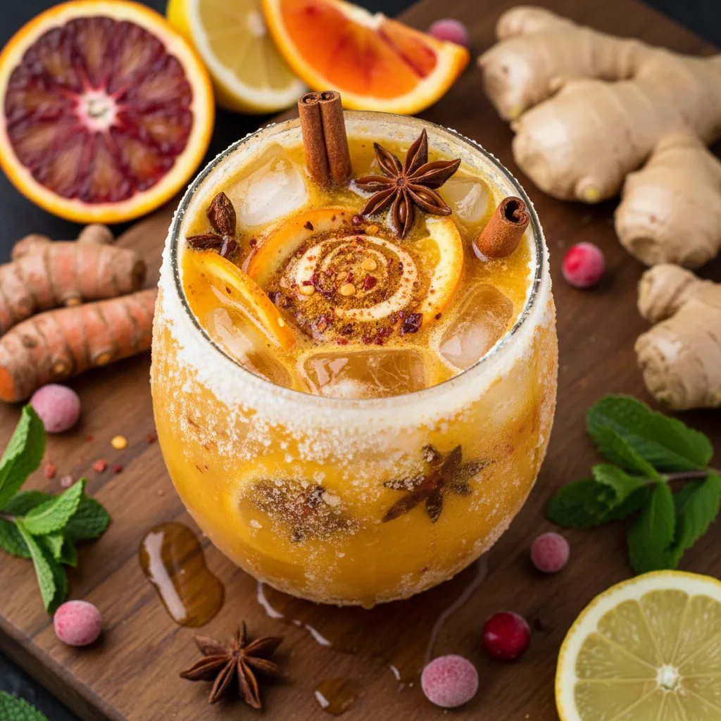 Frosty Spiced Citrus Turmeric Elixir with Ginger Infusion