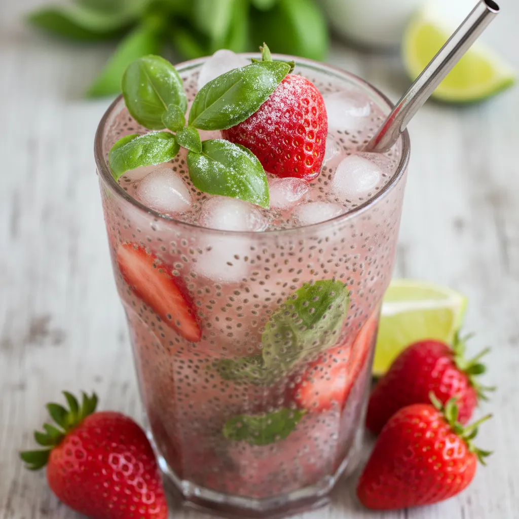 Frosty Strawberry Basil Chia Refresher