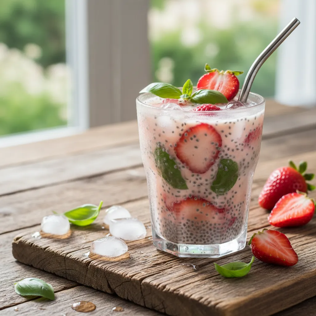 Frosty Strawberry Basil Chia Refresher