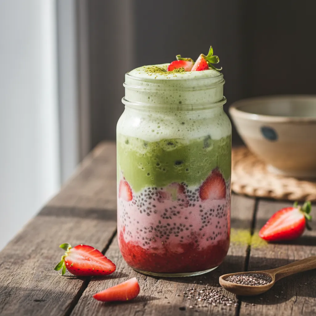 Frosty Strawberry Matcha Chia Infusion Smoothie