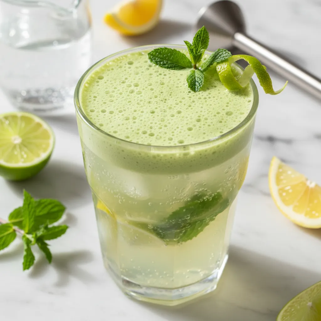 Frothy Matcha Mint Citrus Sparkler
