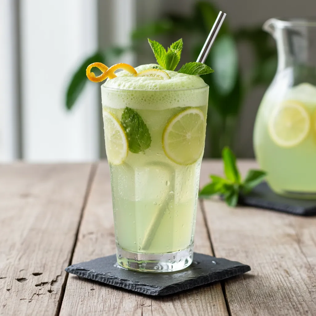 Frothy Matcha Mint Citrus Sparkler