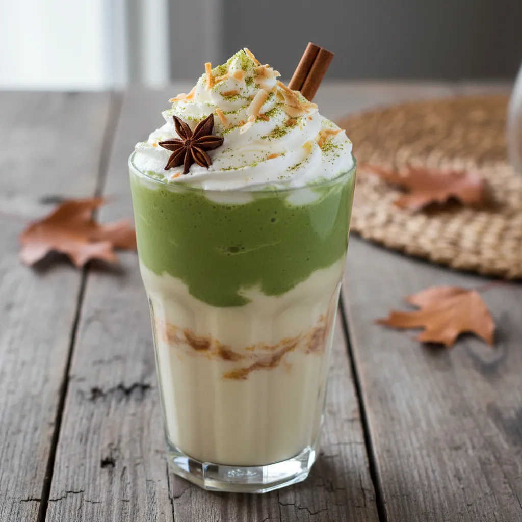 Ginger-Spiced Pear and Matcha Smoothie with Coconut Whip