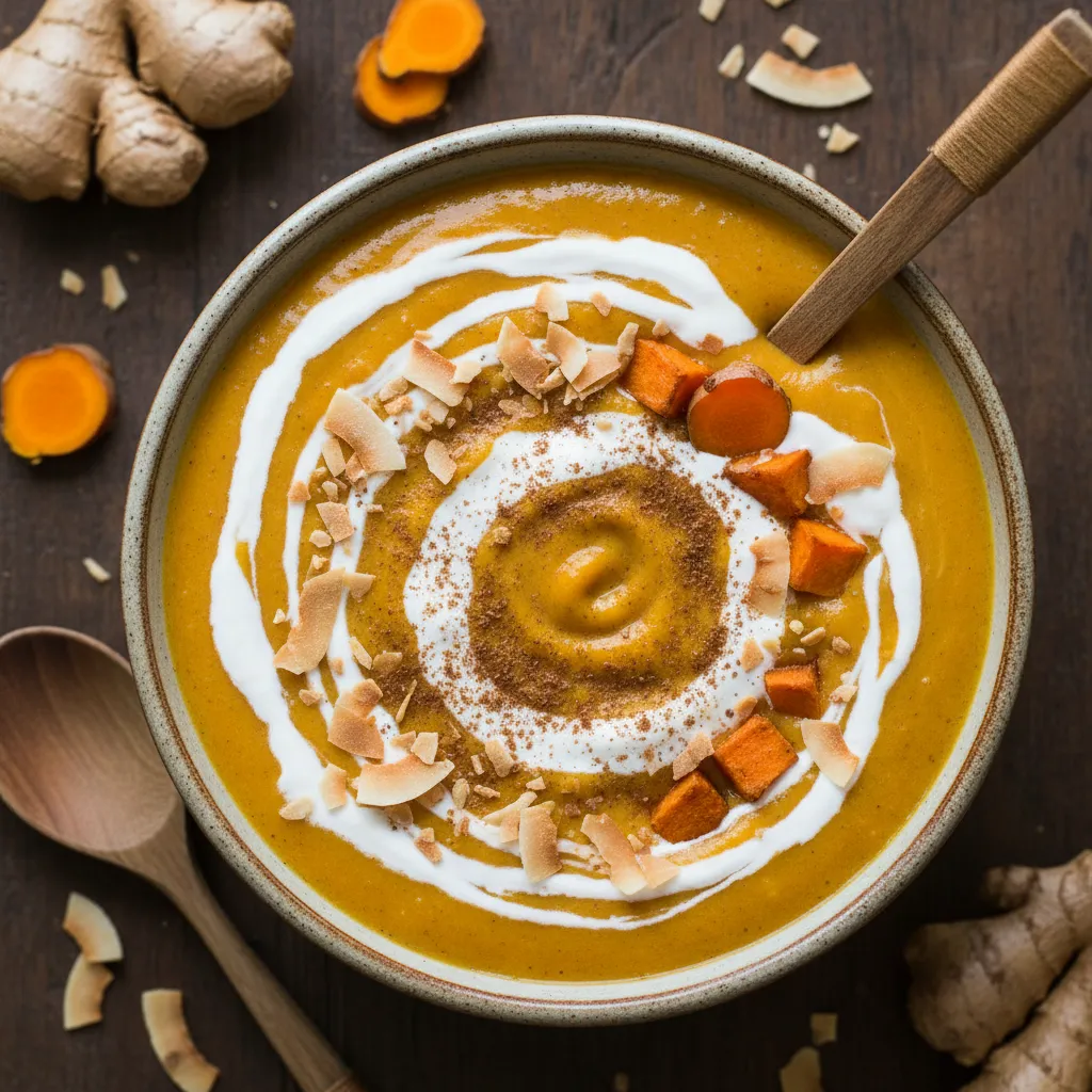 Ginger Turmeric Sweet Potato Smoothie with Vegan Coconut Cream