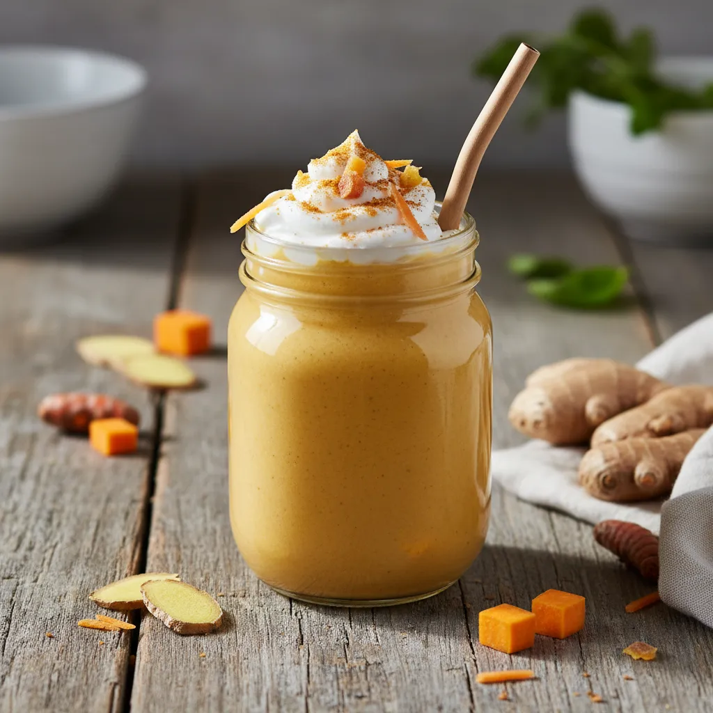 Ginger Turmeric Sweet Potato Smoothie with Vegan Coconut Cream