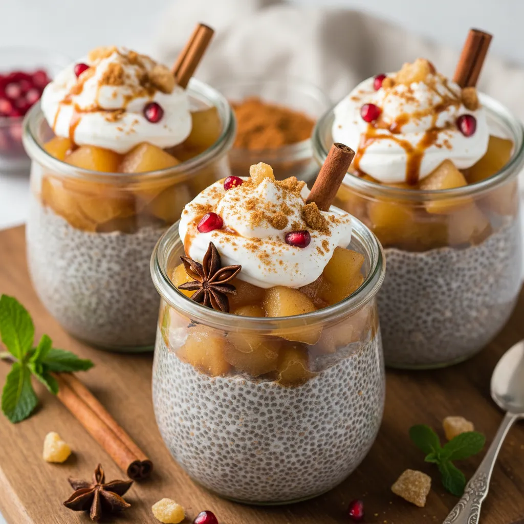 Gingerbread Chia Pudding Cups with Spiced Pear Compote